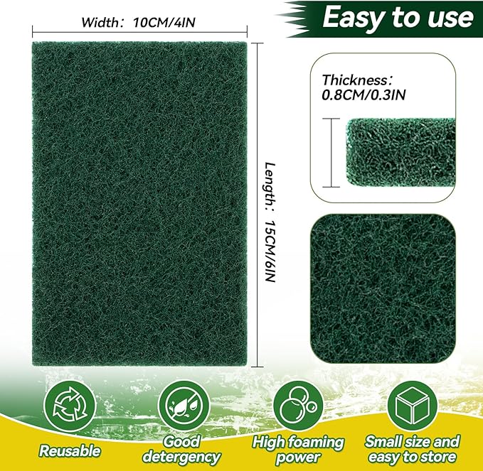 MAQIHAN Heavy Duty Scouring Pad - 10PCS Scouring Pads for Heavy Duty Cleaning Scrubbing Pads for Kitchen Bathroom Household Cleaning Dish Scrubber Scrub Sponges for Oven Barbecue Grill Bathtub