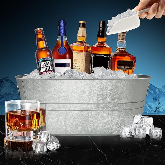 12 Pcs Galvanized Tub Ice Buckets 3 Gallon Metal Champagne Drink Bucket with Handles Large Beverage Tubs Wine Beer Storage Cooler Ice Buckets for Parties Mimosa Bar Supplies with Ice Scoop and Tongs