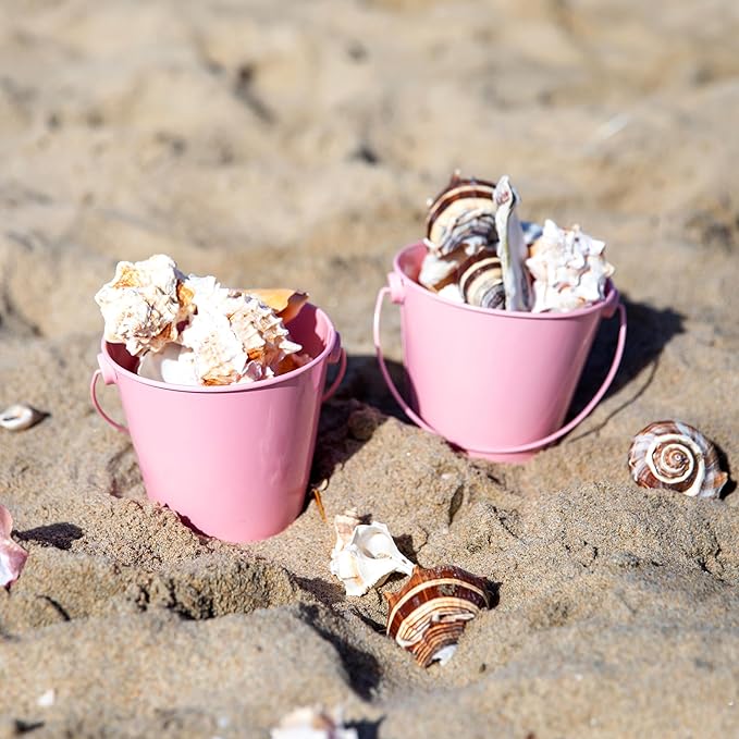 Small Metal Buckets with Handles - Leak-Proof Metal Pail Bucket - Galvanized Bucket with Handle - Multipurpose Tin Bucket for Party Favors, Organization, School, Weddings, Garden - Set of 6, Pink