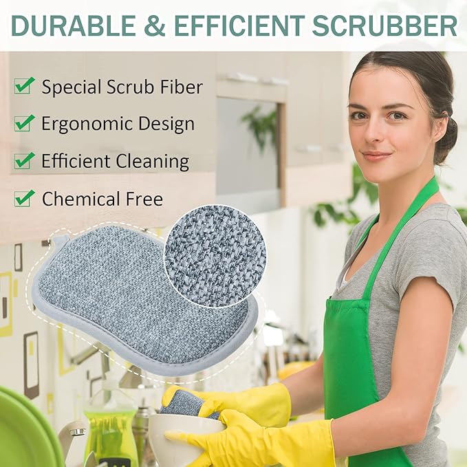 24 Pack Multi Purpose Scrub Sponges Non Scratch Microfiber Sponge Cleaning Dish Scrubber Reusable Dish Sponges for Washing Dishes Along with Heavy Duty Scouring Power (Gray)