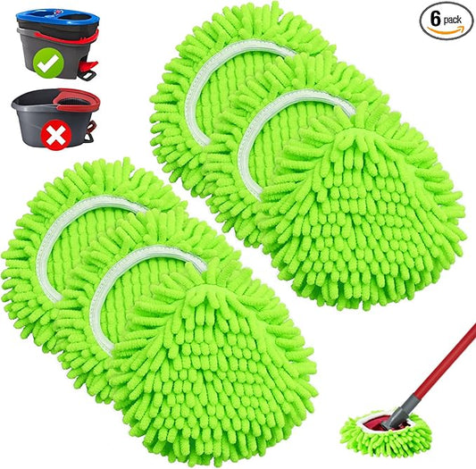 Mop Heads Replacements, 6 Pack Spin Mop Refill Replace Head for O Cedar RinseClean 2 Tank System, Microfiber & Chenille, Machine Washable and Safe for Cleaning All Hard-surfaced Floors