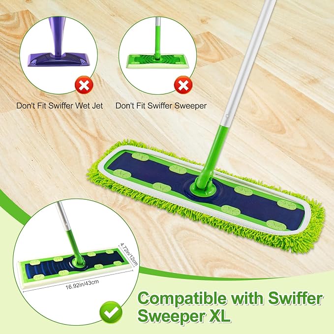 8 Pack Microfiber Mop Pads for Swiffer XL Mops Reusable Wet and Dry Mopping Cloths Compatible with Swiffer Sweeper XL,Washable XL Mop Refill Replacement for All Hardwood Dry & Wet Cleaning