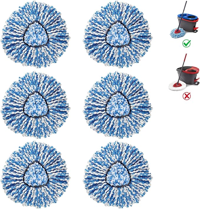 BonusLife 6-Pack Mop Head for O-Ceda RinseClean Spin Mop Refill 2-Tank System Only Easy Cleaning Microfiber Replacement