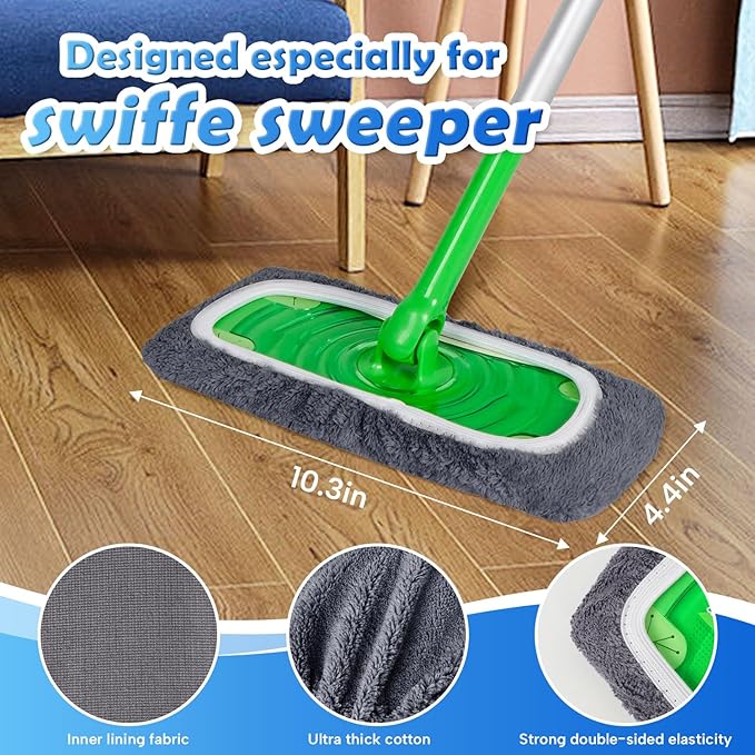 5 Pack Reusable Microfiber Mop Pads Compatible with Swiffer Sweeper Mop, Wet and Dry Flat mop Cover, Washable Mop Pads for Surface/Hardwood Floor Cleaning (Mop is Not Included)