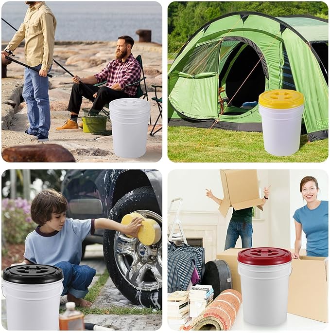 4 Pieces 5 Gallon Bucket Lid with Bucket Lid Opener,Plastic Storage Bucket Leak-Proof Screw Seal Lids,Pet Food Storage Container Lid for Home Paint Storage Buckets