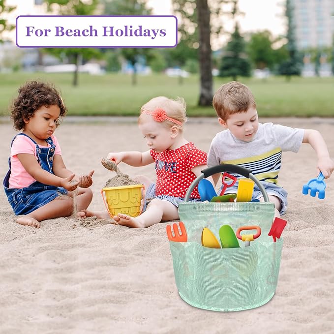 17L Cleaning Caddy for Cleaning Supplies, Foldable Tool Bucket Organizer with 6 Side Pockets, Portable Garden Tool Bag in PVC Resin, Folding Storage Basket for Camping, Gardening, Green