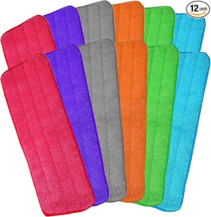 Microfiber Mop Pads, 18.5 x 6.3 Inch Reusable and Washable Spray Mop Pads, Wet and Dry Household Mop Pad Replacement, Set of 12(Colorful)