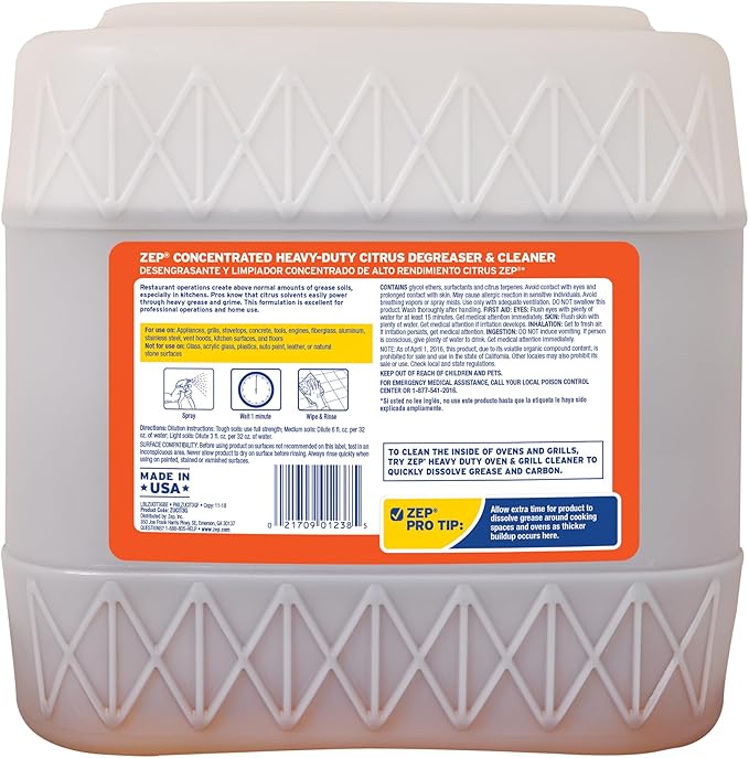 Zep Heavy-Duty Citrus Degreaser Cleaner Concentrate - 3.5 Gallon (1 Unit) ZUCIT3G - Restaurant Grade Degreaser and Cleaner Removes Oil, Grease, Adhesive, and Kitchen Soil on Stovetops, Appliances,