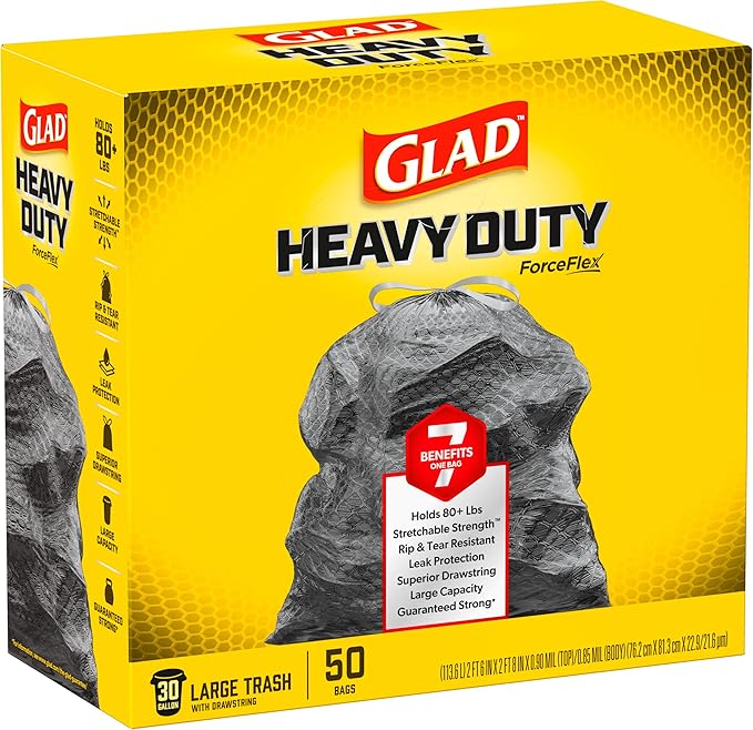 Glad Trash Bags, ForceFlexPlus Drawstring Large Garbage Bags - 30 Gallon, 50 Ct (Package May Vary) (Pack of 2)