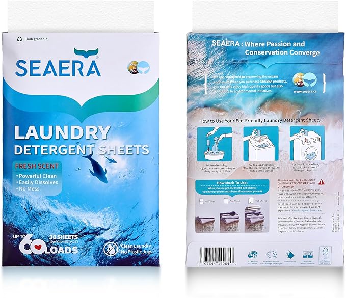 Travel Eco-Friendly Laundry Detergent Sheets 60 Loads | Plastic-Free, Fresh Scent, Liquidless Strips |Sensitive Skin Safe | Hypoallergenic