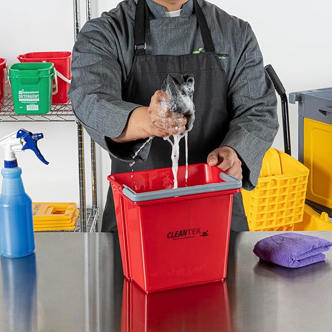 Restaurantware-Clean Tek Professional 6 Quart Cleaning Bucket, 1 Utility Pail with Handle - Heavy-Duty, Portable, Red Plastic Washing Pail, Perfect for Household, Outdoor, Car Wash and More