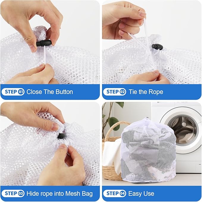 4Pcs Mesh Laundry Bags Washing Machine Mesh Wash Bags for Clothes,Underwear,Lingerie, Bed Linen with Drawstring Closure Sturdy(4 Size)