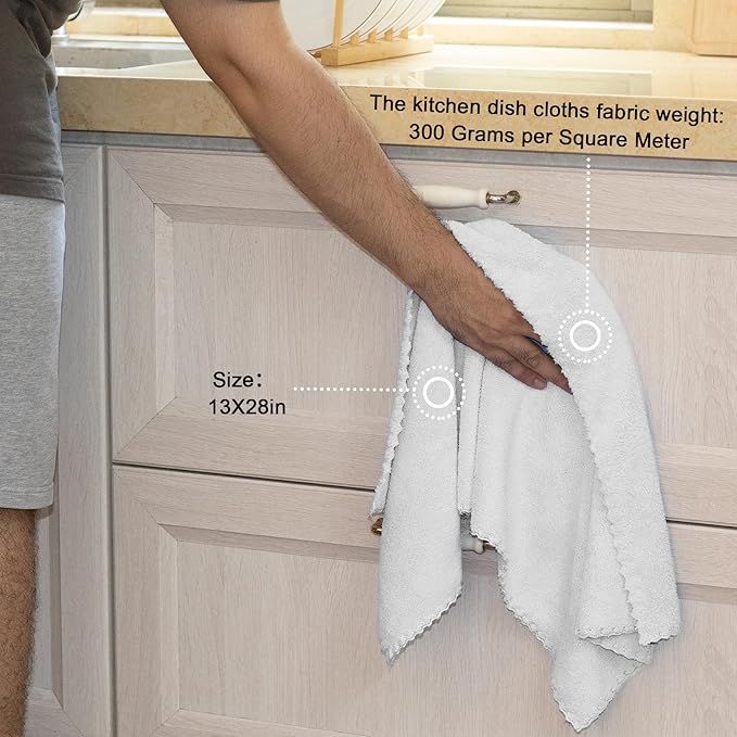 kimteny Kitchen Cloth Dish Towels, 13x28 Inches Premium Dishcloths, Super Absorbent Coral Velvet Microfiber Cleaning Cloths, Fast Drying Rags for Washing Dishes (13x28-6 Pack, White)