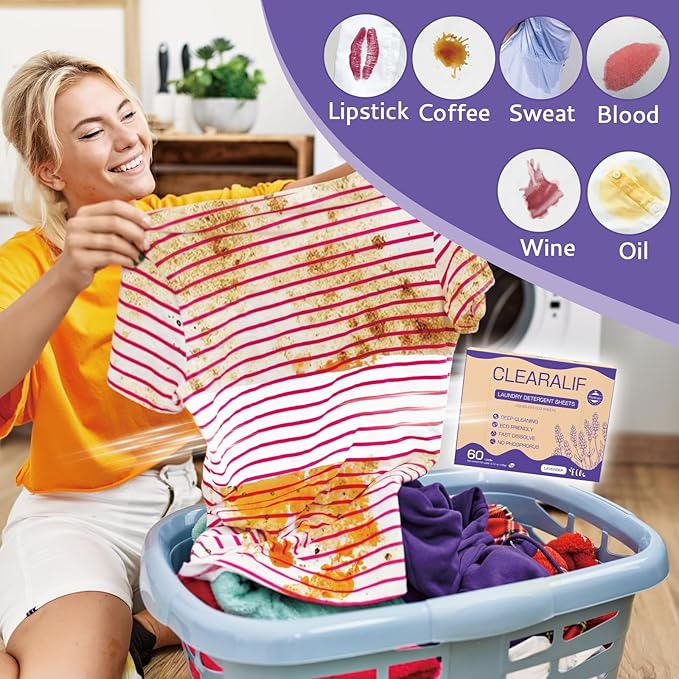 CROS 60 Loads Laundry Detergent Sheets Fresh Lavender Scent, for Travel, Home, Apartment,Dorm, Laundry Detergent Strips Eco Friendly, Hypoallergenic, Liquidless Washing Supplies