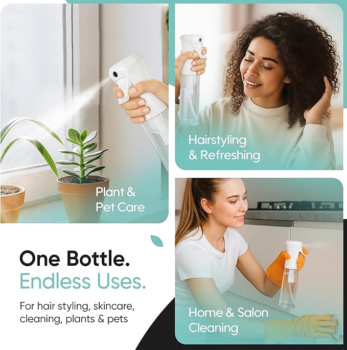Aquableu Spray Bottle for Hair – 10-Pack Continuous Mist Spray Bottle for Hair Care, Styling, Cleaning, Plants, Pets & Essential Oils (Clear, 10oz)