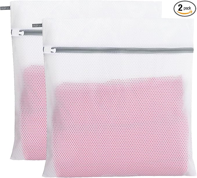 Polecasa 2Pcs 24 x 24 Inches Extra Durable 125g Diamond Mesh Laundry Bags with Sturdy Zipper for Delicates, Protect Clothes in Washing Machine, Laundry Room Essentials for College, Dorm (2 XL-Large)