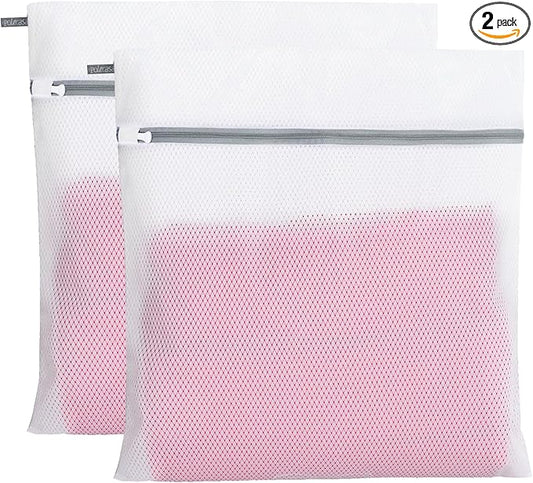 Polecasa 2Pcs 24 x 24 Inches Extra Durable 125g Diamond Mesh Laundry Bags with Sturdy Zipper for Delicates, Protect Clothes in Washing Machine, Laundry Room Essentials for College, Dorm (2 XL-Large)