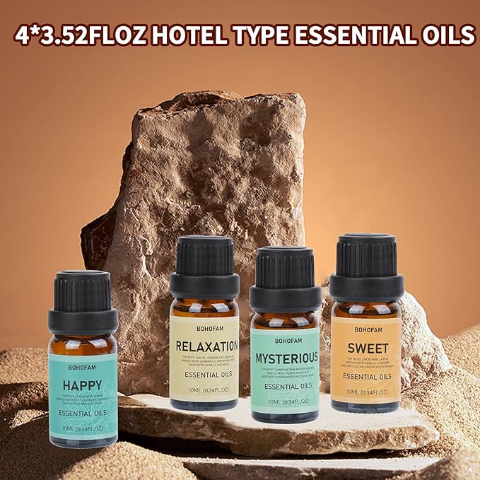 BOHOFAM Essential Oil Diffuser 360ML,Volcano and Flame Diffuser/Humidifier 2 Mode,Diffusers for Home with 7 Colorful Light,Included 4 Hotel Collection Diffuser Oil for Bedroom(White Translucent)