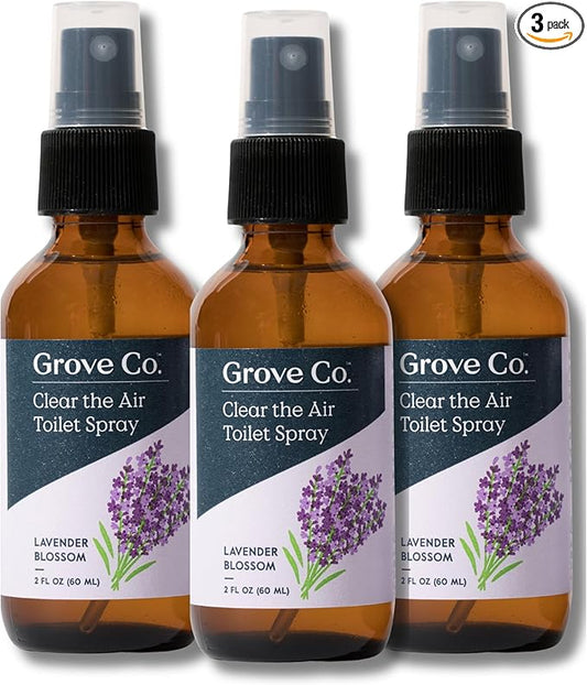 Grove Co. Toilet Spray, Clear the Air Bathroom Spray Air Freshener (2 fl oz) Odor Eliminator for Strong Odor, 100% Natural Lavender Blossom Scent, Vegan, Paraben & Phthalate Free (Pack of 3)