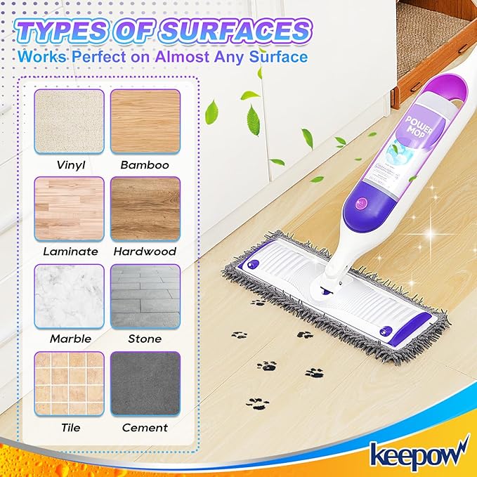 KEEPOW Reusable Microfiber Mop Pads for Swiffer PowerMop 2 Pack, Power Mop Pads Refills for 13 ''-15 '' Spray Mop, Machine Washable Pad Replacement for Multi-Surface Floor Cleaning