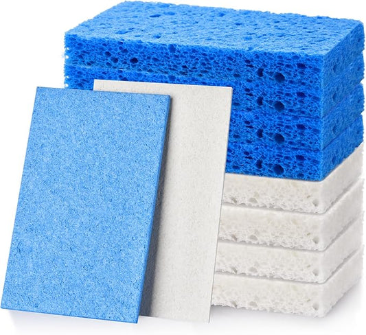 Mcyye 8PCS Compressed Kitchen Sponges Pack for Household Use, Premium Dish Sponges Kitchen Natural, Non Scratch Cleaning Sponges for Dishes, Dishwashing Brushes, Save Space, Blue & White Sponge