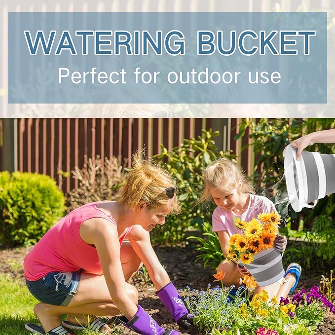 Pickmesh 4 Pcs Autumn Camping Collapsible Bucket, Small Cleaning Bucket with Handle 2.6 Gallon (10l) for Household Outdoor Car Washing Portable Camping Beach Sand Tub(Gray)