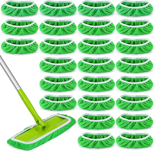 32 Pcs Reusable Mop Pads Microfiber Washable Wet Pads Compatible with Swiffer Refill Dry Sweeping Cloths for Surface Hardwood Floor Household Cleaning, Mop is Not Included(Green)