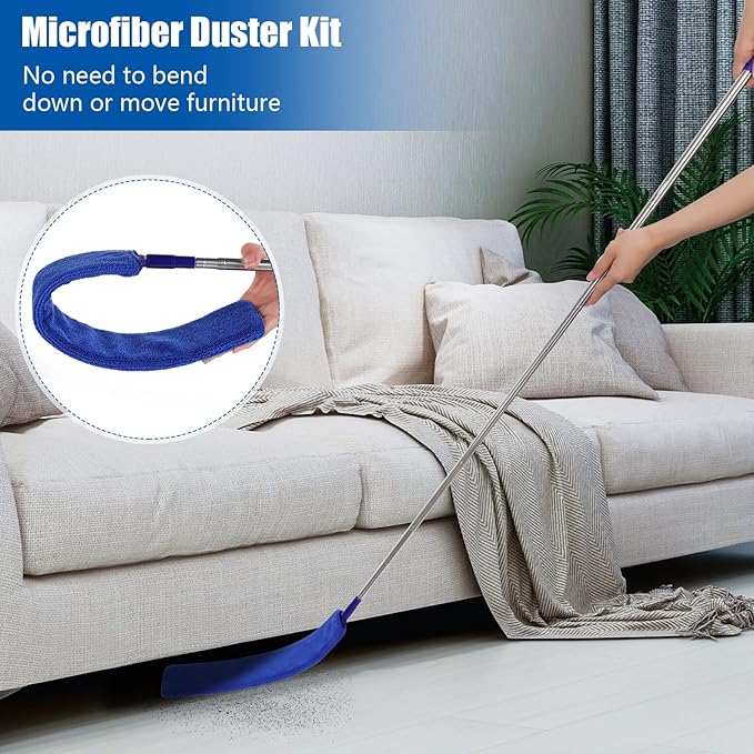 9PCS Dusters for Cleaning,Extendable Microfiber Duster with Extension Pole Up to 100'',Bendable Washable and Reusable Dusters Kit for Ceiling Fans, Blinds, High Ceilings, Furniture,Cars