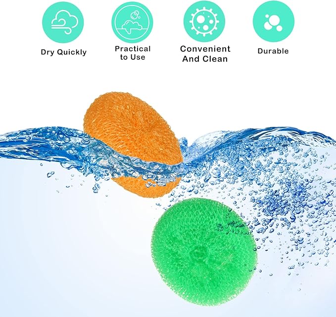 Nuogo 100 Pieces Reusable Plastic Dish Pot Scrubbers Bulk, Non-Scratch Nylon Scouring Pads for Kitchen Cleaning, Assorted Color Poly Mesh Dishwashing Pads for Household Use