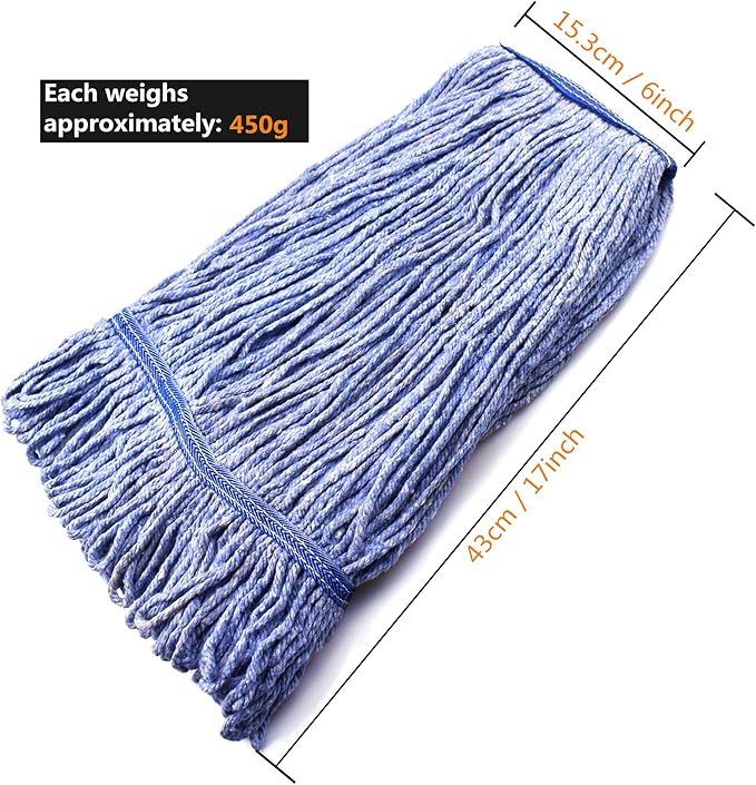 String Mop Heads Replacement Heavy Duty Commercial Grade Blue Cotton Looped End Wet Industrial Cleaning Mop Head Refills (1, Medium)