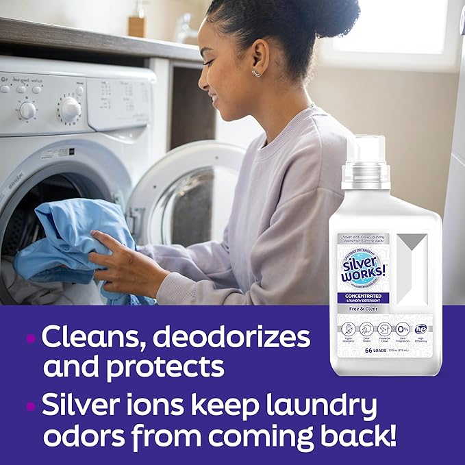 Powerful Odor Eliminating Laundry Detergent Liquid, Silver Ion Technology, Laundry Odor Eliminator For Clothes, Cleans, Deodorizes & Protects, 33 fl oz, 66 Loads, Free & Clear, Pack of 2