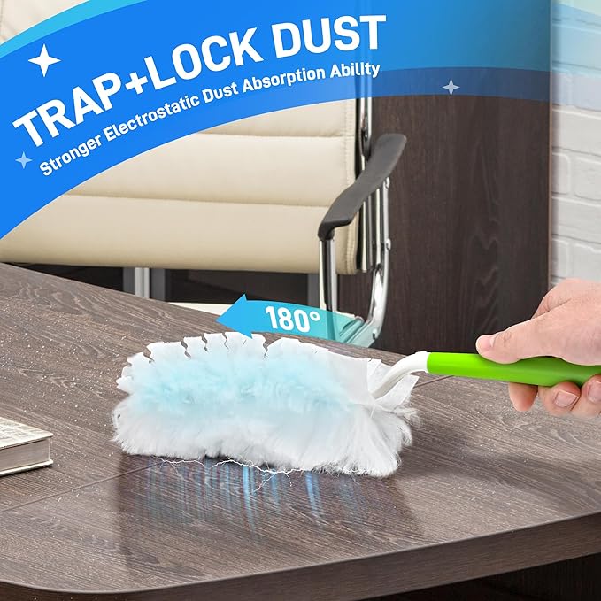 30 Pack Heavy Duty Duster Refills for Swiffer Dusters, Multi Surface 180 Dusters, 1 Handle,1 Upgrade Telescopic Hands