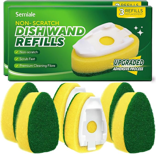 Non Scratch Dishwand Refills Sponge Heads, Heavy Duty Scrub Brush Sponges, Soap Dispensing Scrubbers, Common Compatible Dish Wand Refill Head Replacements for Kitchen Sink Dishwashing Cleaning