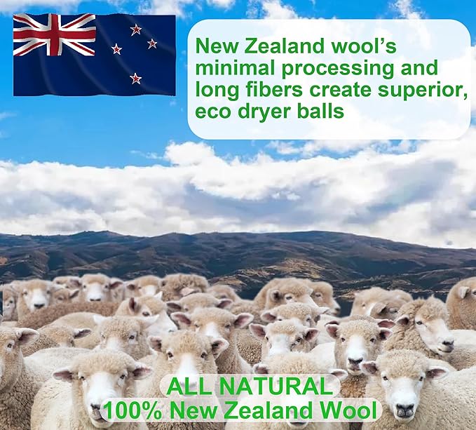 Wool Dryer Balls, Full-Size(Dia.~2.76 in), Reduces Drying Time, Reusable and Chemical-Free, Natural Fabric Softener, Sustainable Laundry Solution (6-Pack)