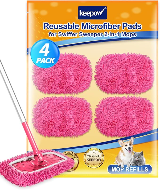 Reusable Dry Sweeping Cloths Microfiber Wet Mop Pads Compatible with Swiffer Sweeper Mop Replacement Sweeping Mopping pad Refills for Hardwood Surface Floor Cleaning (4PCS)