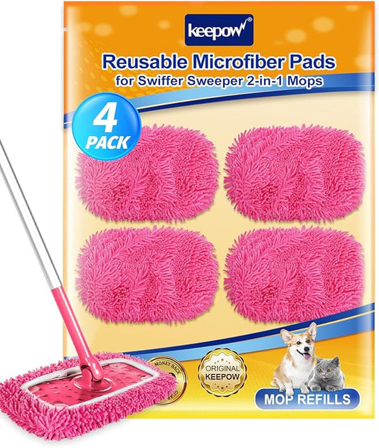 Reusable Dry Sweeping Cloths Microfiber Wet Mop Pads Compatible with Swiffer Sweeper Mop Replacement Sweeping Mopping pad Refills for Hardwood Surface Floor Cleaning (4PCS)