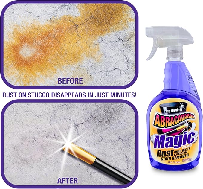 Abracadabra® Magic Rust Remover 32oz – Rust Stain, Hard Water & Calcium Remover for Concrete, Fiberglass, Glass, fabrics, Vinyl, Metals, Carpet & More – Fast & Powerful Cleaning for Home & Outdoor Use