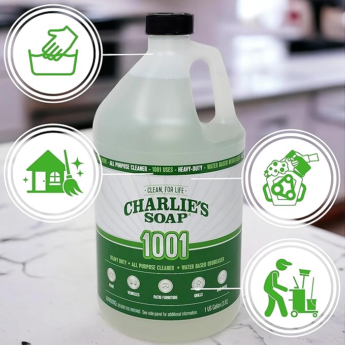 Charlie's Soap 1001 Cleaner - Heavy Duty Biodegradable Concentrated All Purpose Water Based Degreaser (1 Gallon, 1 Pack) - Safe Residential, Commercial, & Janitorial Cleaner