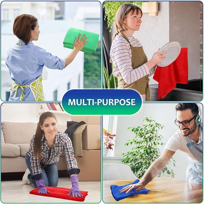 Newwiee 3 Pcs Extra Large Microfiber Cleaning Cloth 30" x 20" Washable Reusable Microfiber Towel Streak Free Lint Free Cloth for Cleaning Home Glass Office Window Bathrooms (Red,Blue,Green)