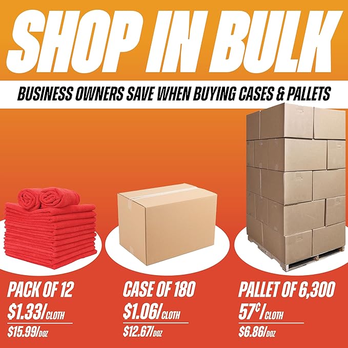 Arkwright Microfiber Cleaning Cloths - (Pack of 12) Large Lint & Streak-Free Drying Wash Towels, 300 GSM Super Absorbent & Quick Dry, Perfect Cleaner for Car, Glass, and Window, 16 x 16 in, Red