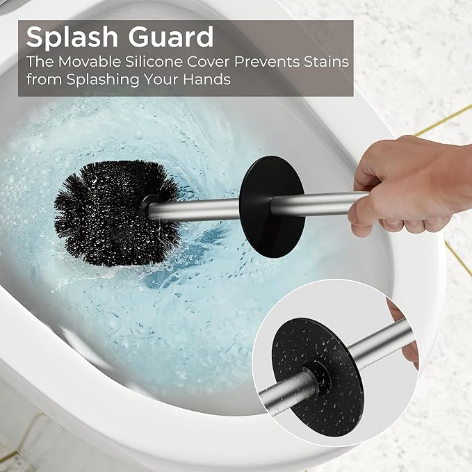 Toilet Brush and Holder Set, Toilet Bowl Brush with Heavy Duty 304 Stainless Steel Base and Extra Long Handle, Toilet Bowl Cleaners Brush for Bathroom (Stainless Steel)