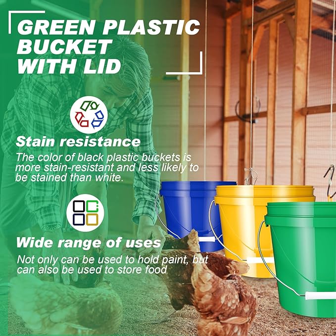 6 Pack 2 Gallon Plastic Bucket with Lid Heavy Duty Pail with Metal Handle Reusable Small Multipurpose Paint Buckets Container for Food Storage(Colorful)