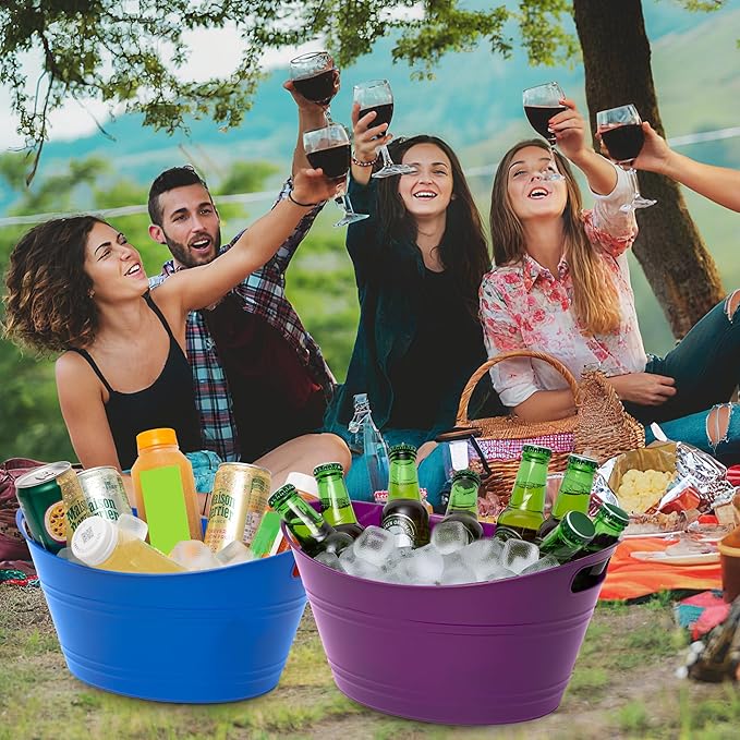 Tiawudi 6 Pack Ice Buckets with Handles, Ice Drink Tub for Party & Bar, Wine Beer Champagne Beverage Bottle Cooler, Plastic Storage Tub, Oval Storage Basket for Home, 4.5 Liter Each, Multi-Color