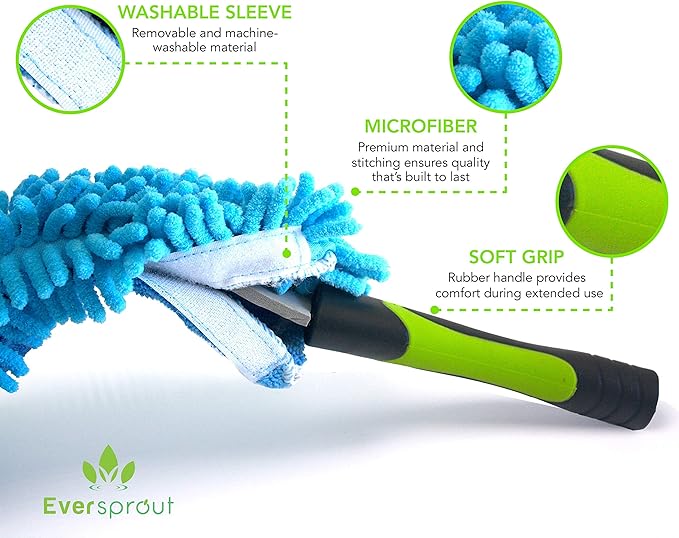 EVERSPROUT Duster 3-Pack | Hand-Packaged Cobweb Duster, Microfiber Feather Duster, Flexible Ceiling Fan Duster | Twists onto Standard 3/4 inch Threaded Poles (Pole Sold Separately)(Soft Bristles)