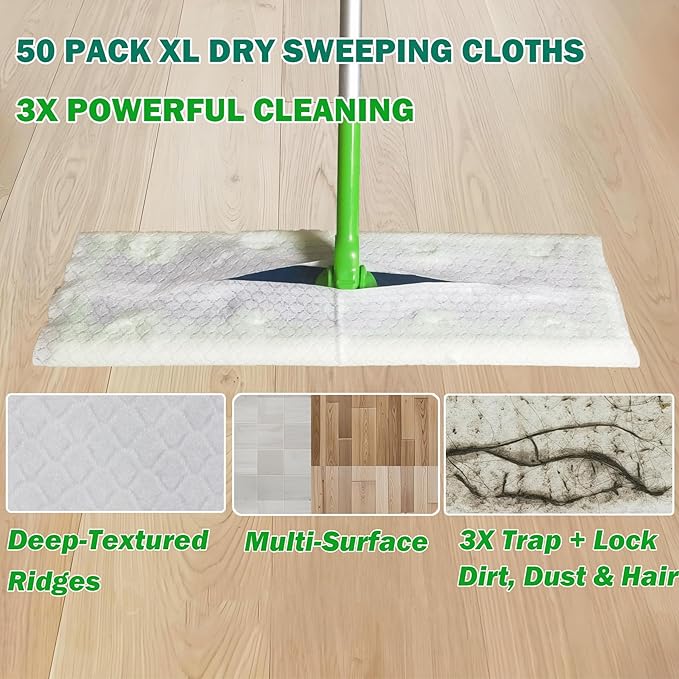 XL Dry Sweeping Cloths, XL Dry Pad Refills for Swiffer Sweeper XL Mop, X-Large Disposable Sweeping Cloths Multi Surface Floor Mop Pad Refills for Floor Cleaning, 50 Count
