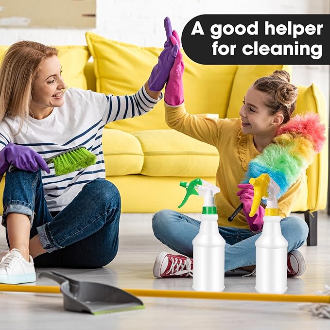 Eccliy 12 Pcs 16 Oz Plastic Spray Bottle, Adjustable Empty Reusable Sprayer for Cleaning, Planting, Water, Bathroom and Kitchen, BBQ, Commercial and Residential(Green, Yellow,Original)