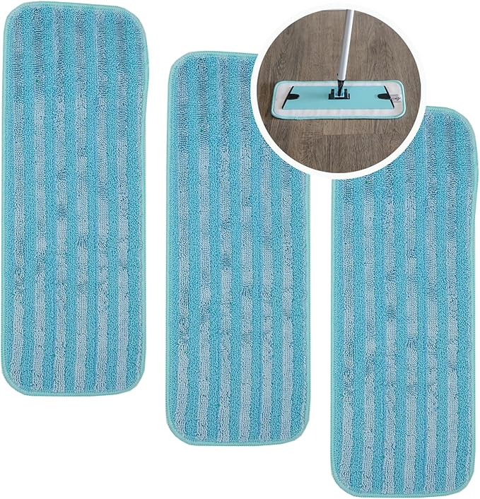 Don Aslett's Microfiber Mop Pad Set of 3 (Aqua) Compatible with 12" Mop Base | Machine Washable | Bathroom or Kitchen | Suitable for All Floor Types Including Laminate, Hardwood, and Tile