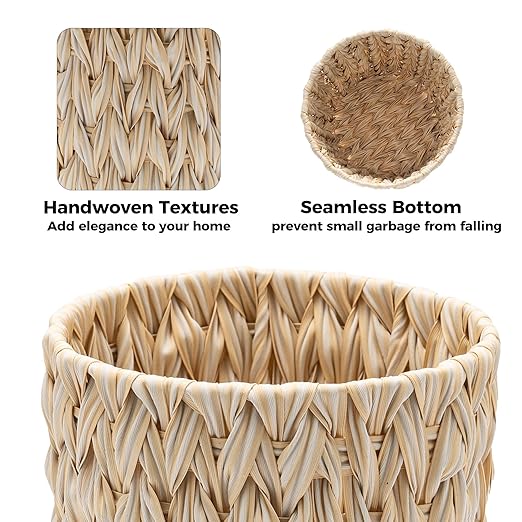 GRANNY SAYS Small Wicker Trash Can, 2 Gallon Bathroom Waste Basket, Small Bathroom Garbage Can, Plastic Trash Basket for Decor, Round Wastebaskets for Office, Bedroom, Cabinet