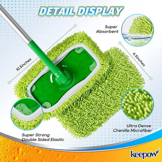 Reusable Microfiber Mop Pads Compatible with Swiffer Sweeper, Dry Sweeping Cloths, Wet Pads Refill for Swiffer Mop Pads Replacement Sweeping Mopping Pad Refills for Hardwood Surface Floor Cleaning