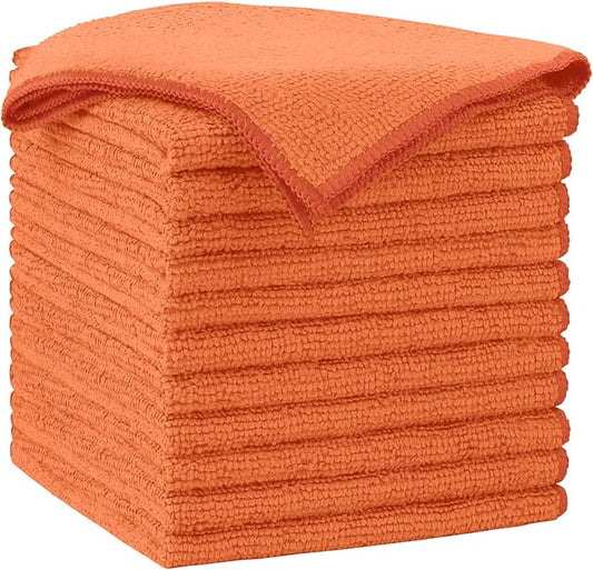 AIDEA Microfiber Cleaning Cloth-12PK, Soft Microfiber Towels for Cars, Absorbent Cleaning Rags, Lint-Free Streak-Free Wash Cloths for House, Kitchen, Window(12in.x12in), Orange
